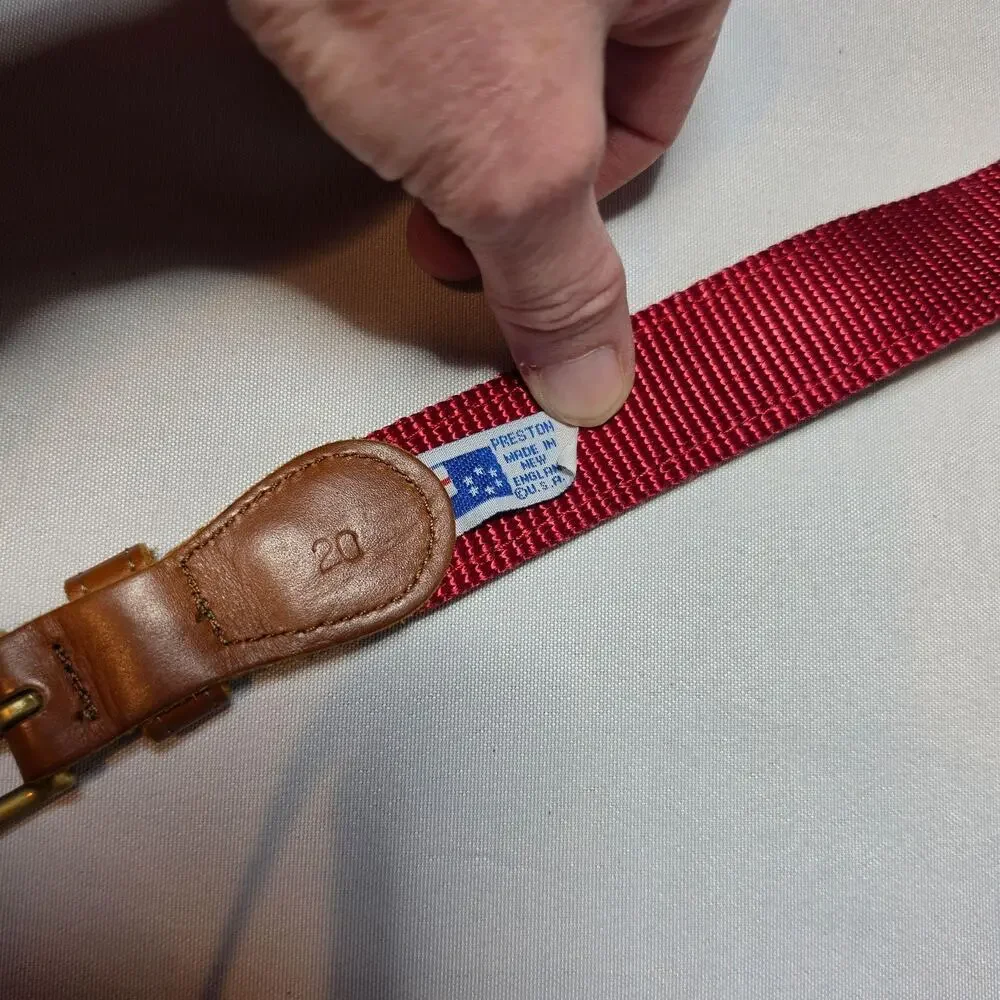 Preston Ribbon Belt Boys 20 Multicolor Leather Fabric Houndstooth Buckle USA